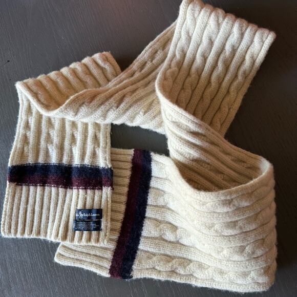 Ralph Lauren Cable Knit Cashmere Wool Thick 69” Winter Scarf Vintage Preppy - Picture 2 of 8